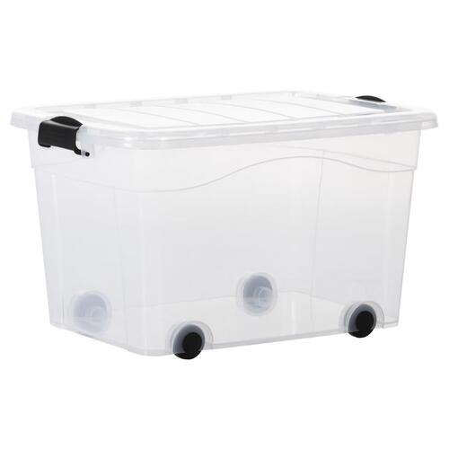 Opbevaringskasser med hjul og låg 2 stk. 60 l transparent