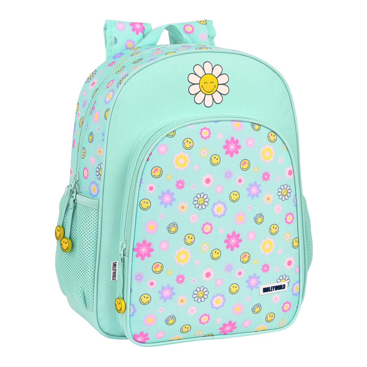 Skoletaske Smiley Summer fun Turkisblå (32 x 38 x 12 cm)