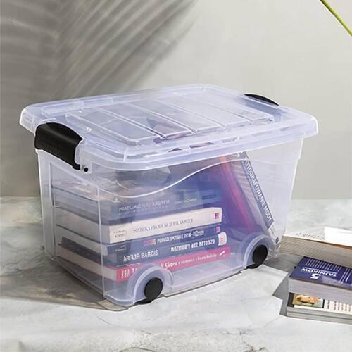 Opbevaringskasser med hjul og låg 2 stk. 60 l transparent