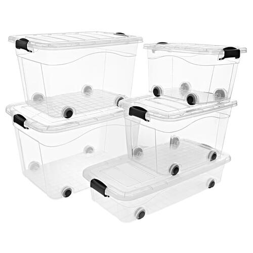 Opbevaringskasser med hjul og låg 2 stk. 60 l transparent