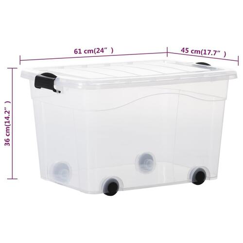 Opbevaringskasser med hjul og låg 2 stk. 60 l transparent