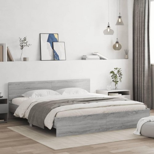 Sengeramme med sengegavl 160 x 200 cm - grå sonoma-eg