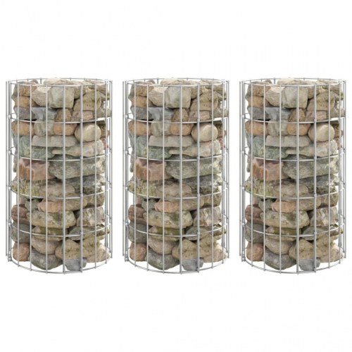 Gabion-højbed 3 stk. rund Ø30 x 50 cm - galvaniseret stål