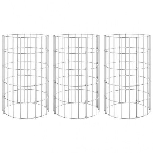 Gabion-højbed 3 stk. rund Ø30 x 50 cm - galvaniseret stål