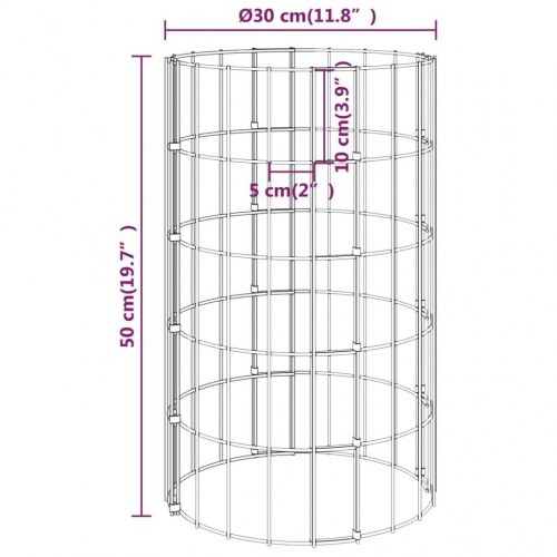 Gabion-højbed 3 stk. rund Ø30 x 50 cm - galvaniseret stål