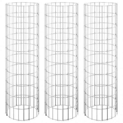 Rundt gabion-havebede 3 stk. Ø30x100 cm galvaniseret stål