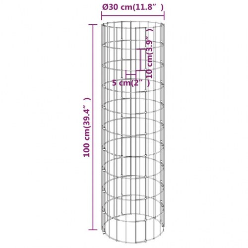 Rundt gabion-havebede 3 stk. Ø30x100 cm galvaniseret stål