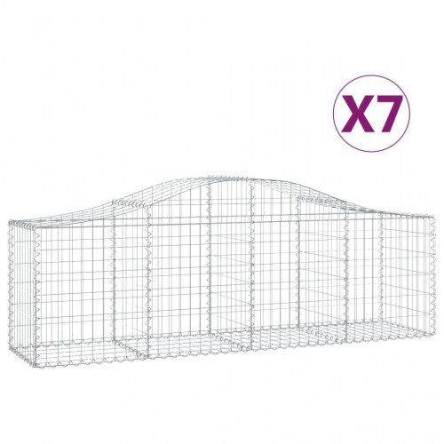 Buede gabionkurve - sæt med 7 stk., 200 × 50 × 60/80 cm, galvaniseret jern