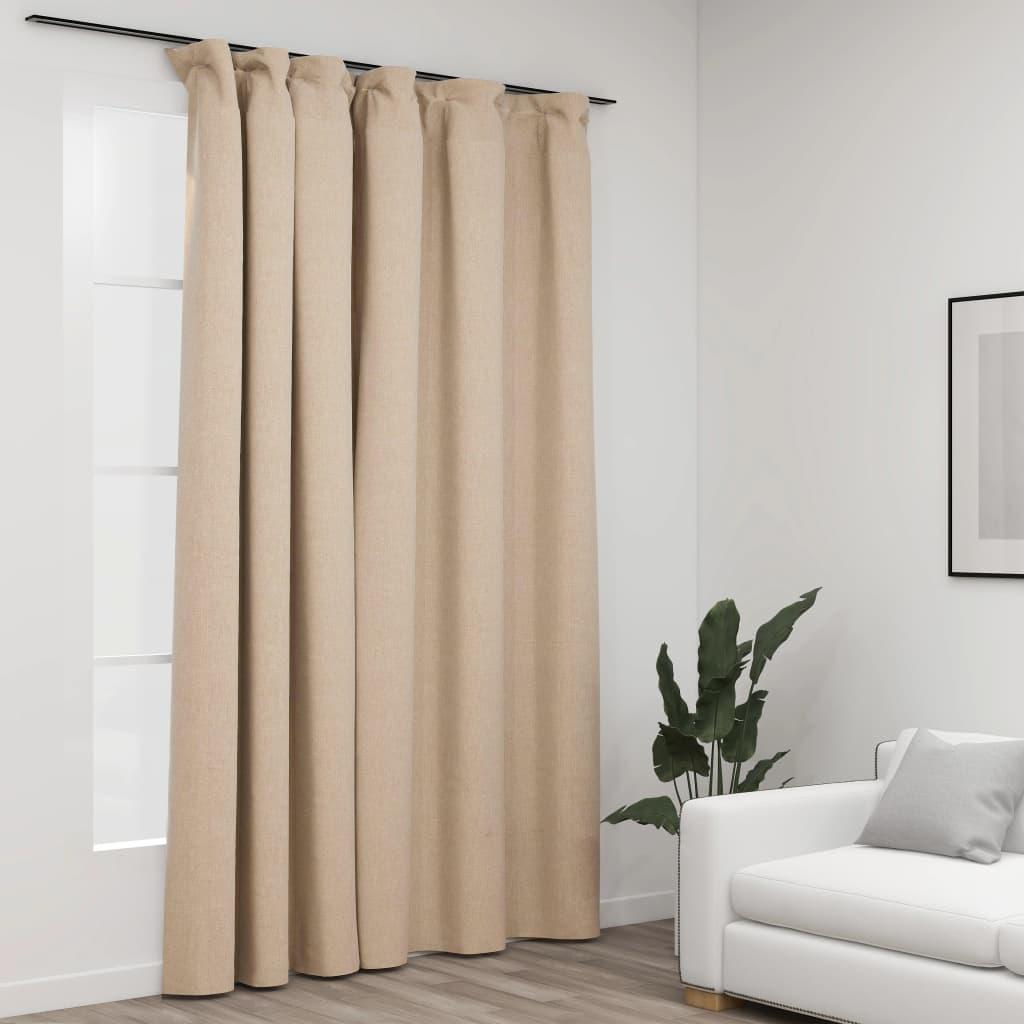Mørklægningsgardin med kroge hør-look 290x245 cm beige
