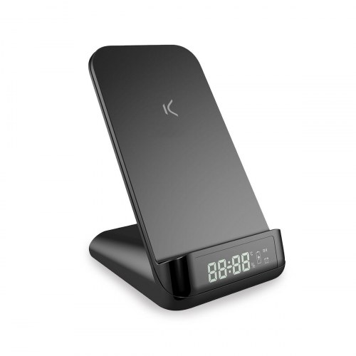 KSIX trådløs oplader med vækkeur - 15 W, sort