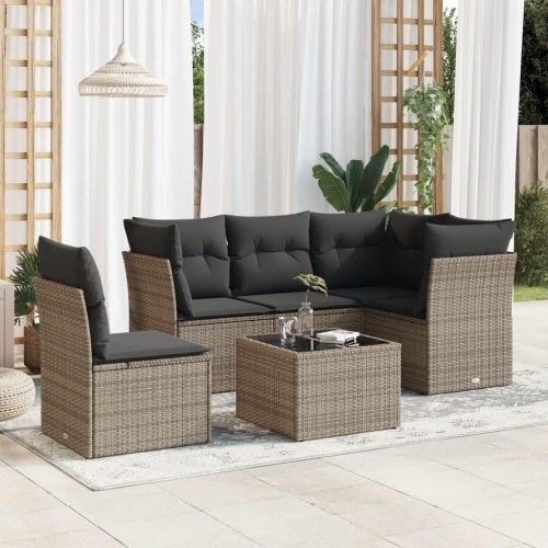 Sofasæt til haven i polyrattan - 6 dele med hynder, grå