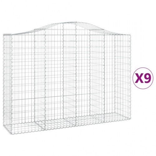 Buede gabionkurve - 9 stk. 200×50×140/160 cm i galvaniseret jern
