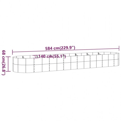 Oval plantekasse 584 x 140 x 68 cm i pulverlakeret stål - grå