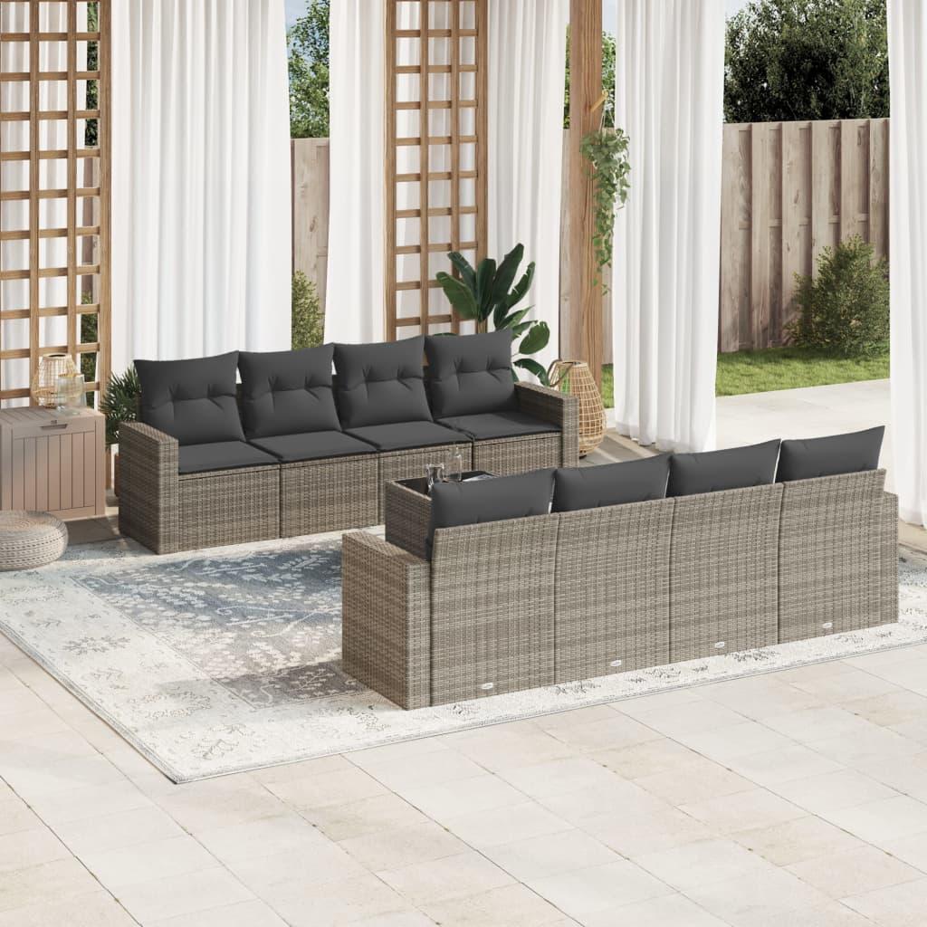 Sofasæt Til Haven 9 Dele Med Hynder Polyrattan Beige - Grå
