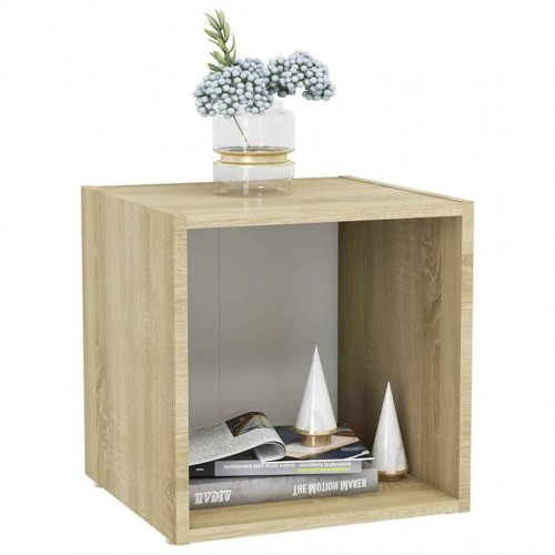 Tv-bord 37x35x37 cm konstrueret træ hvid og sonoma-eg