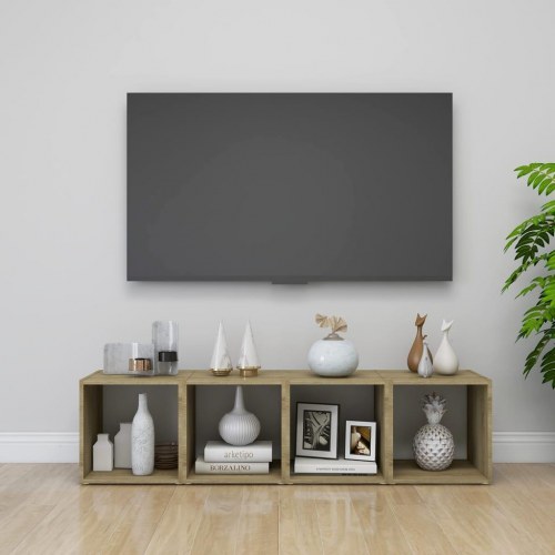 Tv-bord 37x35x37 cm konstrueret træ hvid og sonoma-eg