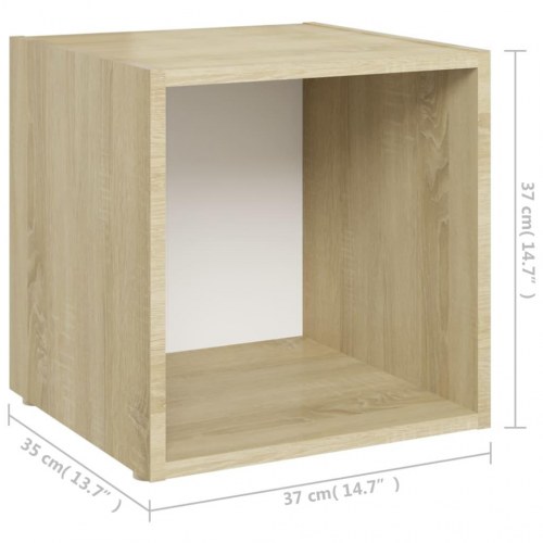 Tv-bord 37x35x37 cm konstrueret træ hvid og sonoma-eg
