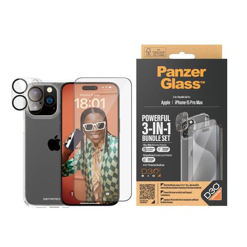 Panzer Glass skærmbeskytter sæt til iPhone 15 Pro Max (gennemsigtig)