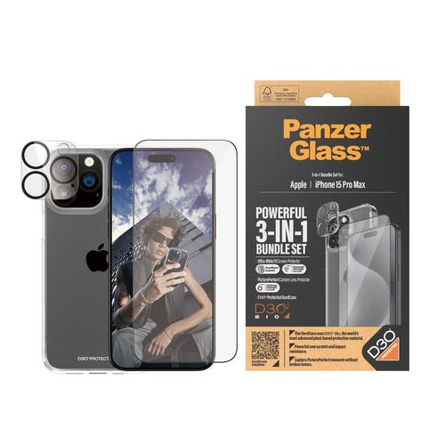 Panzer Glass skærmbeskytter sæt til iPhone 15 Pro Max (gennemsigtig)