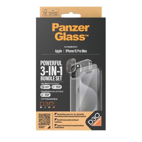Panzer Glass skærmbeskytter sæt til iPhone 15 Pro Max (gennemsigtig)