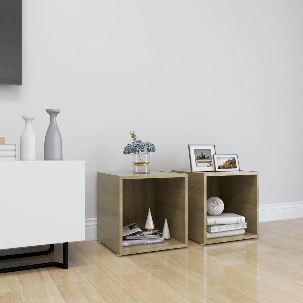 Tv-borde 2 stk. 37x35x37 cm konstrueret træ hvid og sonoma-eg