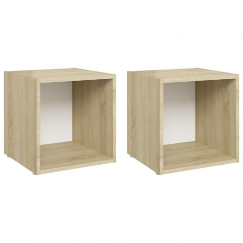 Tv-borde 2 stk. 37x35x37 cm konstrueret træ hvid og sonoma-eg