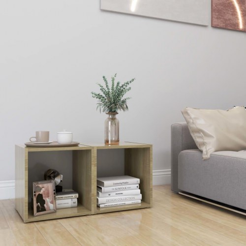 Tv-borde 2 stk. 37x35x37 cm konstrueret træ hvid og sonoma-eg