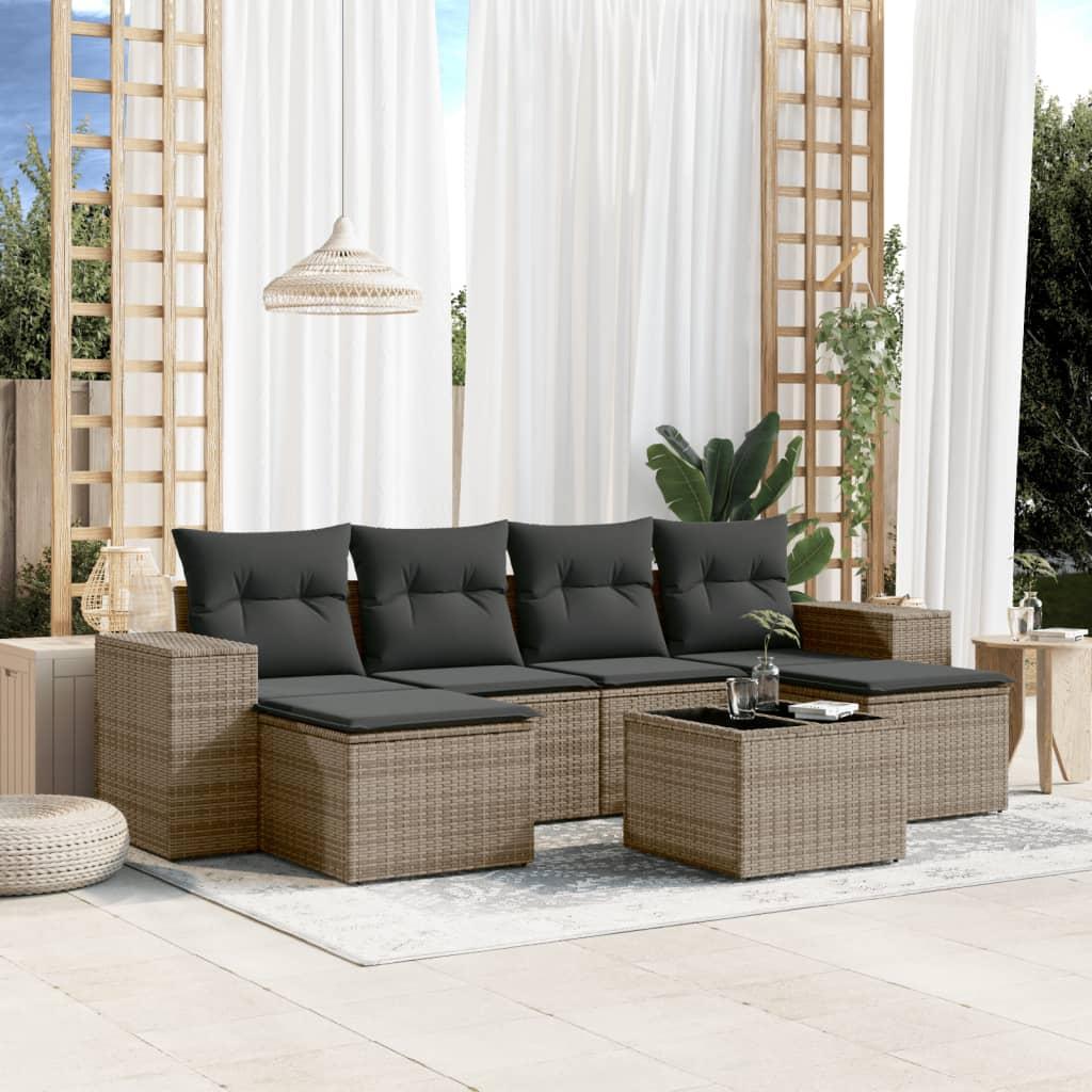 Sofasæt Til Haven 6 Dele Med Hynder Polyrattan Beige - Grå / Uden bord
