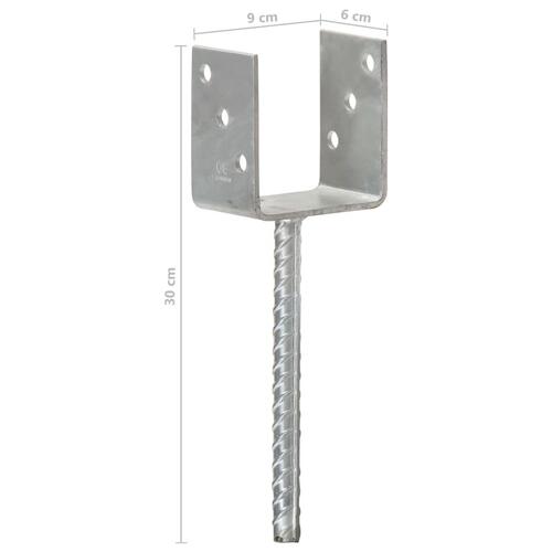Hegnspløkker 6 stk. 9x6x30 cm galvaniseret stål sølvfarvet