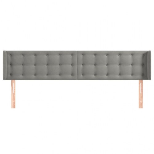 Sengegavl med kanter i fløjl 163 x 16 x 78/88 cm - lysegrå
