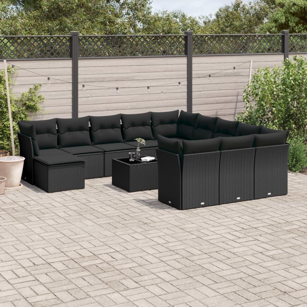 Sofasæt Til Haven 13 Dele Med Hynder Polyrattan Beige - Sort / Med bord