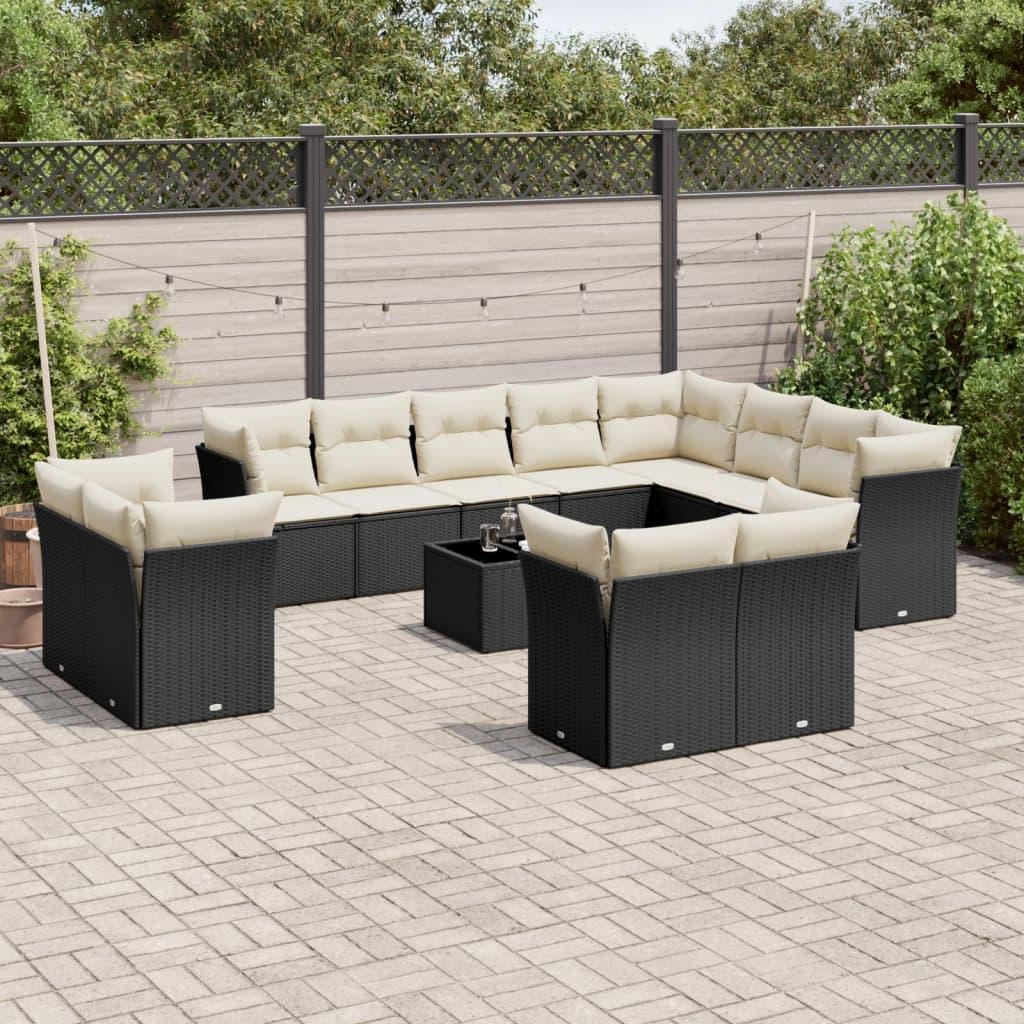 Sofasæt til haven 13 dele med hynder i polyrattan sort