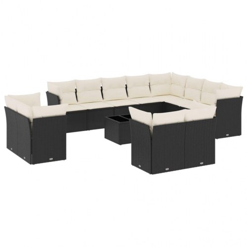 Sofasæt til haven 13 dele med hynder i polyrattan sort