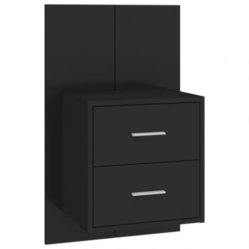 Væghængt sengebord - sort med 2 skuffer, 48,5 × 32,5 × 80 cm