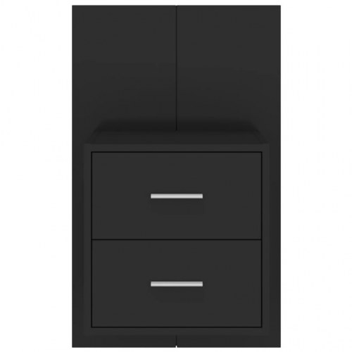 Væghængt sengebord - sort med 2 skuffer, 48,5 × 32,5 × 80 cm