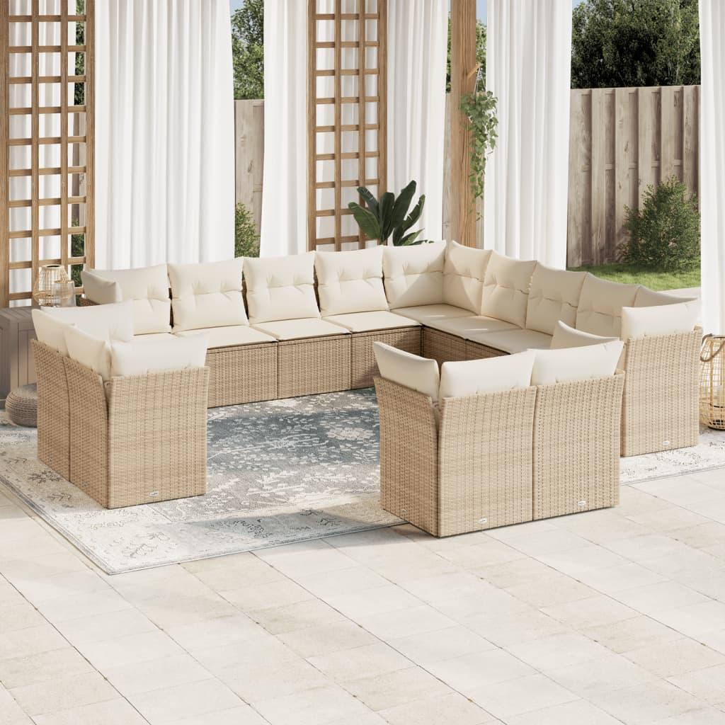 Sofasæt Til Haven 14 Dele Med Hynder Polyrattan Beige - beige og cremefarvet / Uden bord