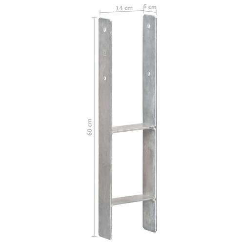 Hegnspløkker 6 stk. 14x6x60 cm galvaniseret stål sølvfarvet
