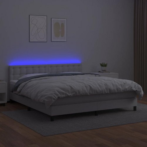 Kontinentalseng med LED-lys 160×200 cm i hvidt kunstlæder