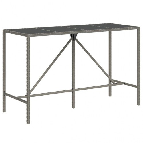 Barbord med glasplade 180×70×110 cm i grå polyrattan