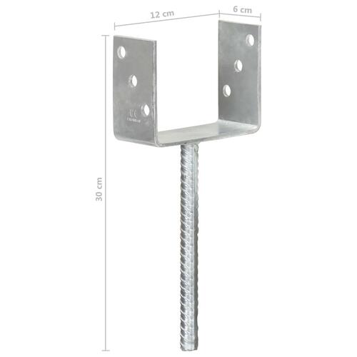 Hegnspløkker 6 stk. 12x6x30 cm galvaniseret stål sølvfarvet