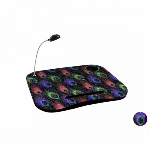 Serveringsbakke med LED-lys, fjerdesign - Sort/Multifarvet, 48 × 38 × 7 cm, PVC