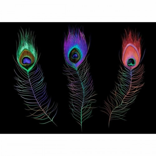 Serveringsbakke med LED-lys, fjerdesign - Sort/Multifarvet, 48 × 38 × 7 cm, PVC
