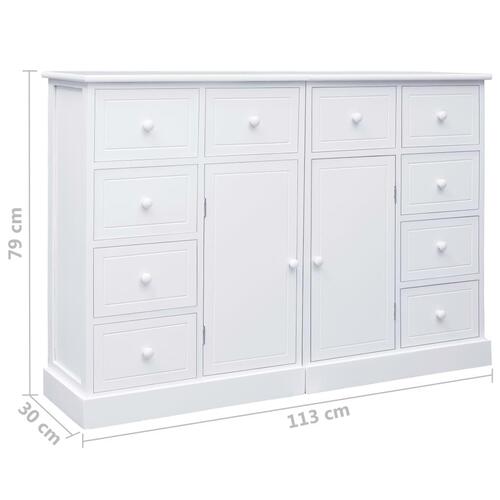 Skænk med 10 skuffer 113x30x79 cm træ hvid