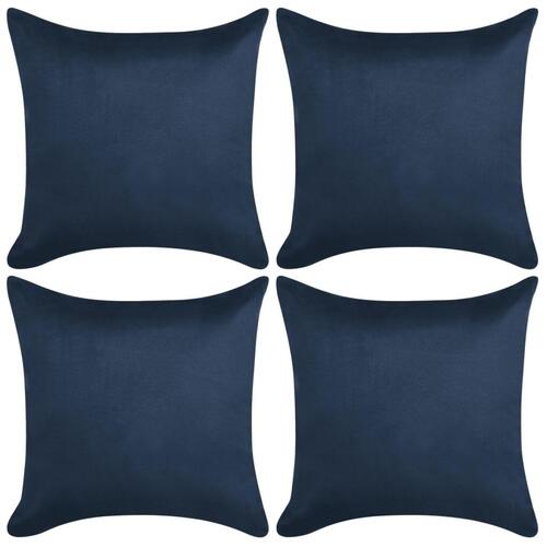 Pudebetræk 4 stk. 50x50 cm polyester imiteret ruskind marineblå