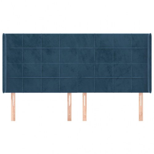 Sengegavl med kanter i fløjl 183 x 16 x 118/128 cm - mørkeblå