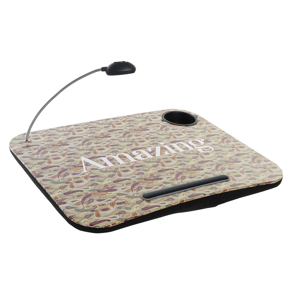 Notebookstativ med LED-lys, PVC, 48 × 38 × 7 cm - beige