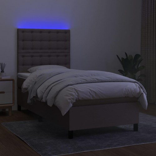 Kontinentalseng med LED-lys 90 × 200 cm - stof gråbrun