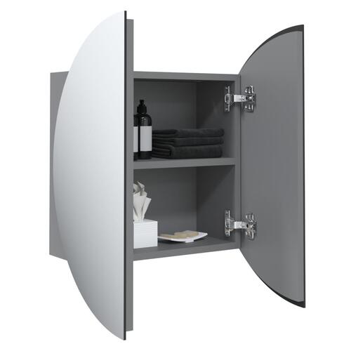 Badeværelsesskab med rundt spejl og LED-lys 40x40x17,5 cm grå