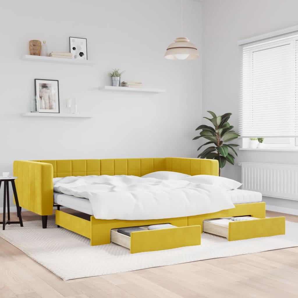 Daybed Med Udtræk Og Skuffer 100x200 Cm Velour Gul