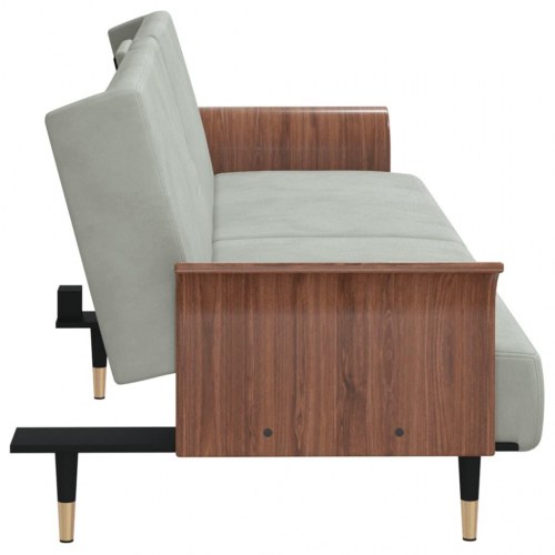 Sovesofa med kopholdere velour lysegrå